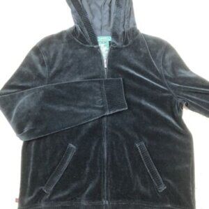 Lauren Ralph Lauren Womens Medium Black Full Zip Up Velour Knit Hooded Jacket